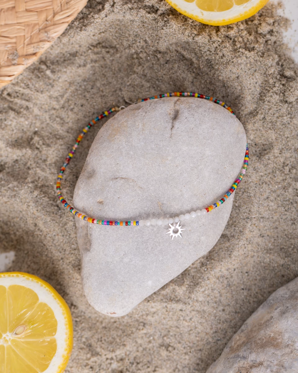 Bunter Saatperlen Sonnenanhänger Silber 925 Fußkettchen