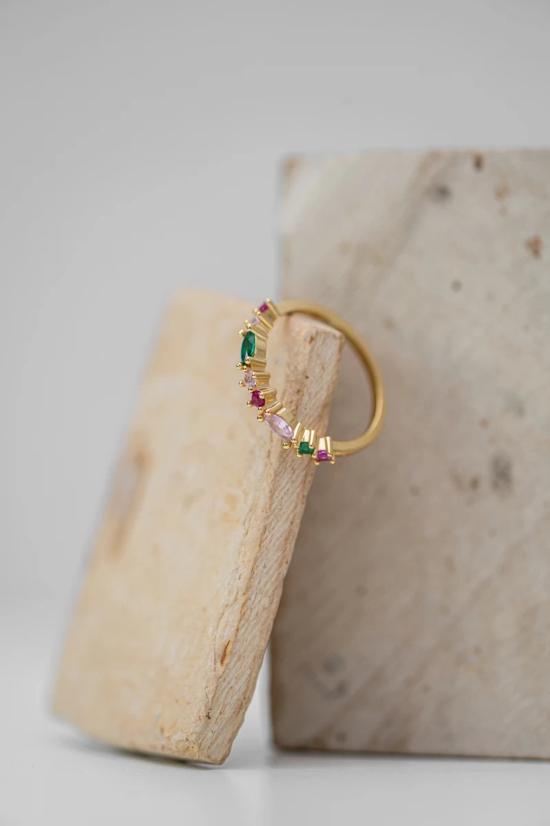 Bunte Zirkonia-Steine Gelbgold plattierter Silber 925 Ring