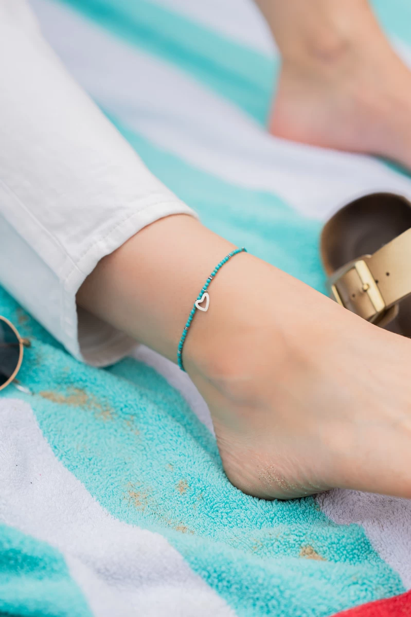 Türkis Mineral Amorphous Kontur Herz Silber 925 Fußkettchen