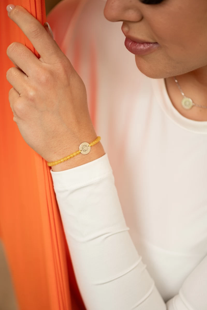 Solarplexus-Chakra Rosegold 585 Makramee-Armband