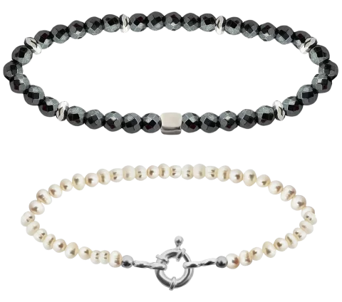 ZILIA Pearl And Hematite Armband Silber 925
