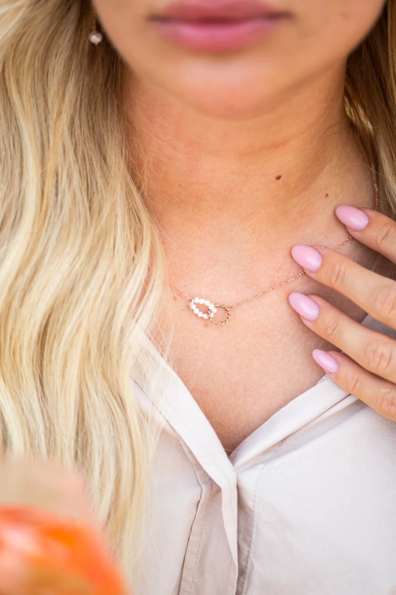 Nolita Kreis und weißer Süßwasserperlenkreis Halskette aus 14K Rosegold