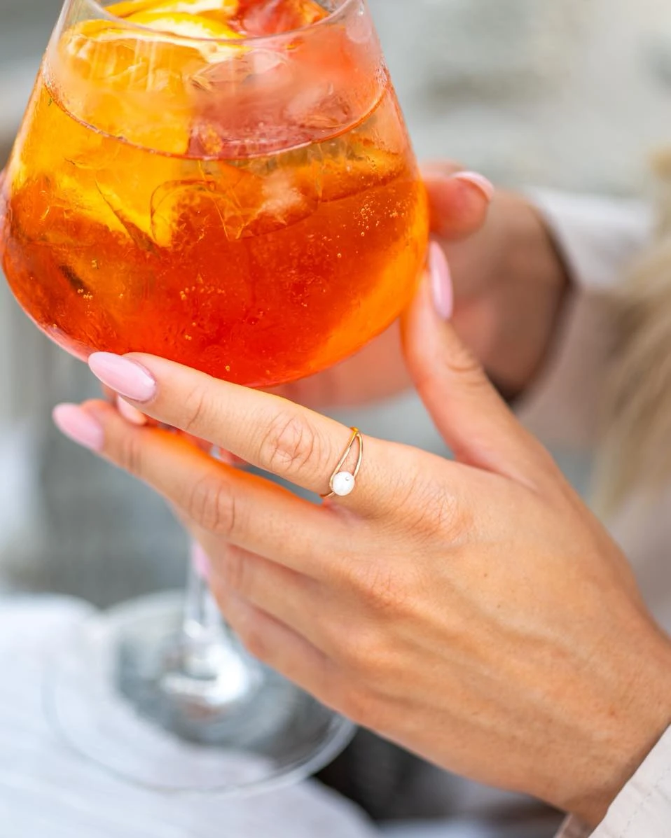 Ring aus Roségold 14K mit weißer Süßwasserperle
