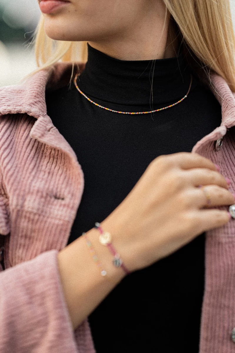 Bunte Perlenkette Rosegoldhalskette