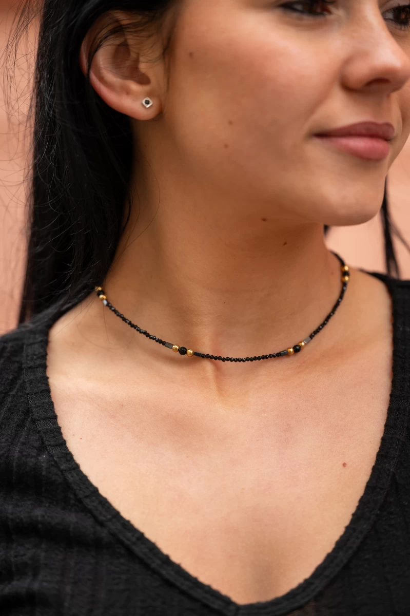 Schwarze Mineral Silber 925 Halskette