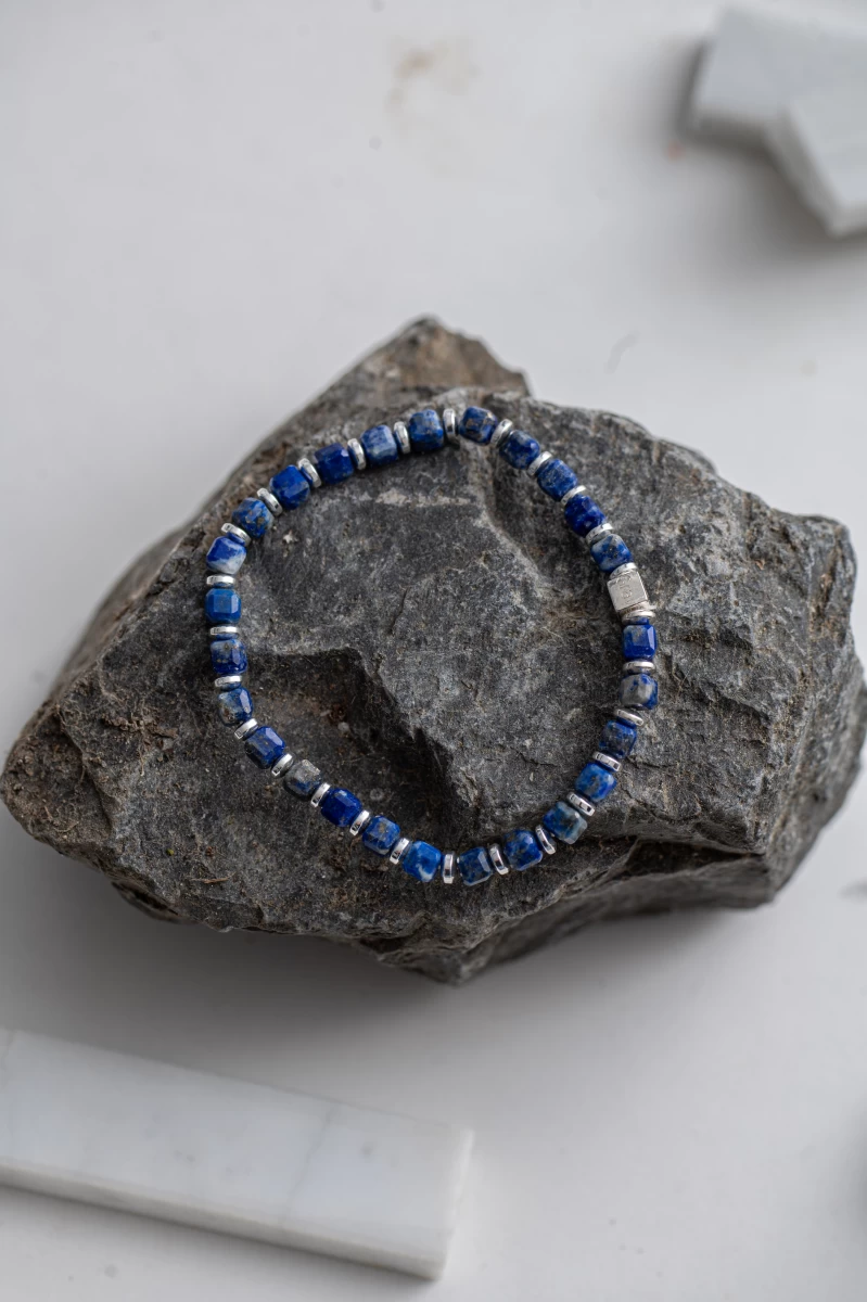 Armband aus 925er Silber mit Lapislazuli und Hämatit Mineralen für Damen