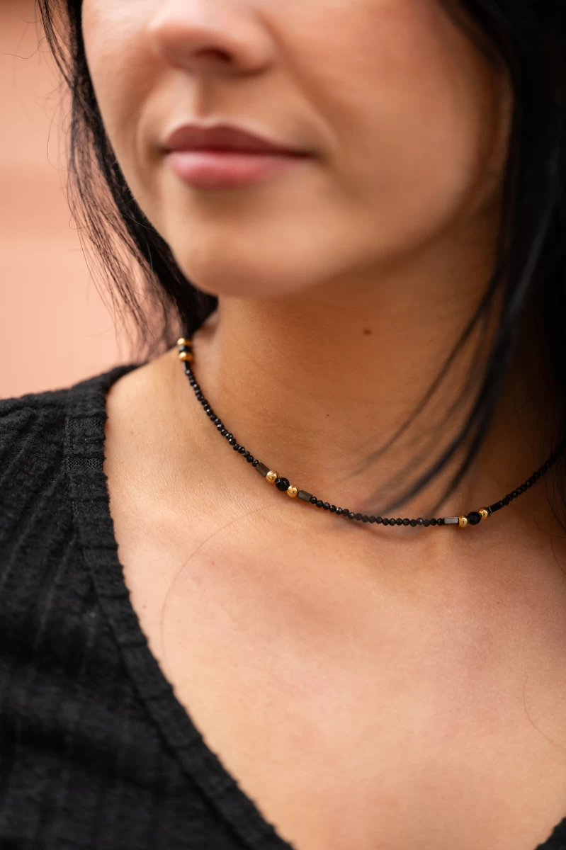 Schwarze Mineral Silber 925 Halskette