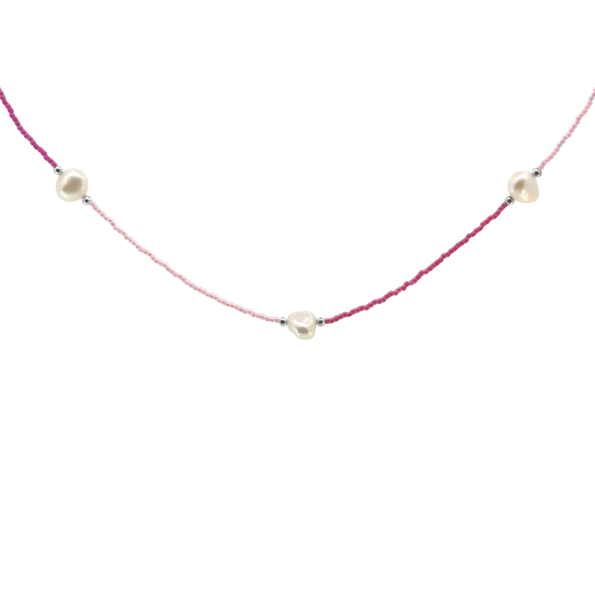 Halskette aus rosa Rocaillesperlen weißer Süßwasserperle Silber 925