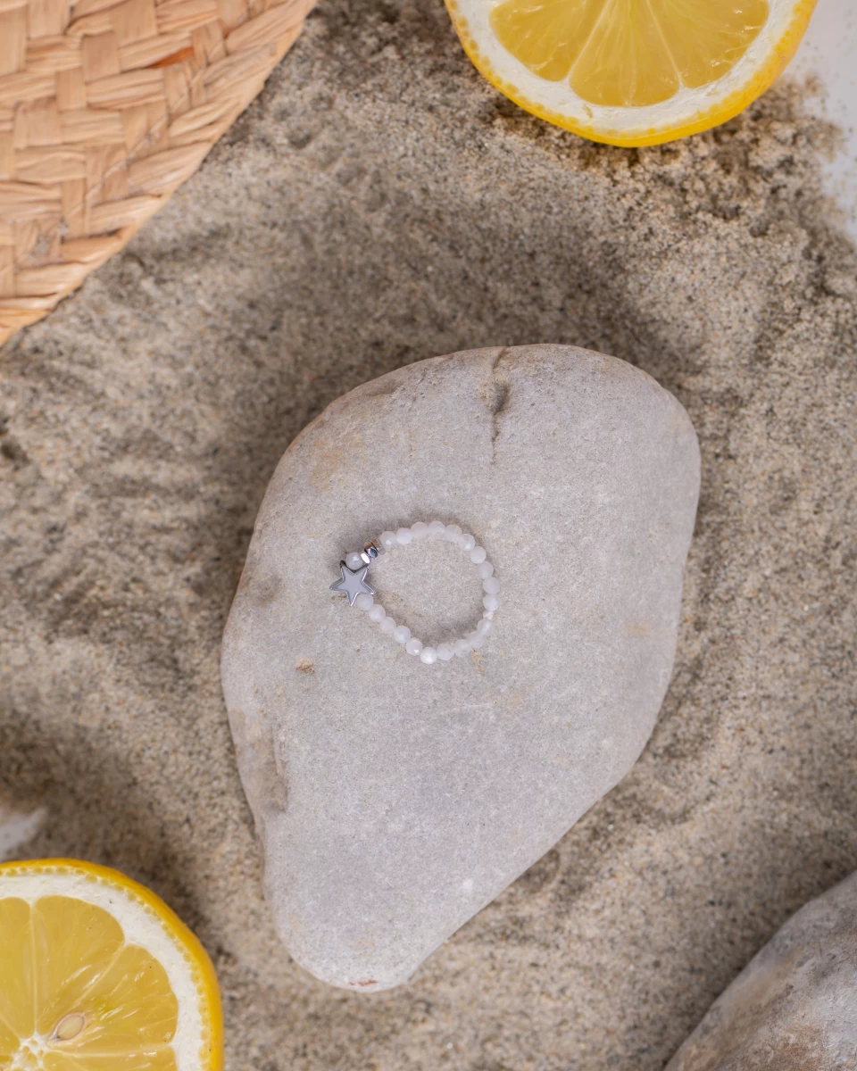 Mondstein Hämatit Ring mit Stern Mineral Schmuck für Damen