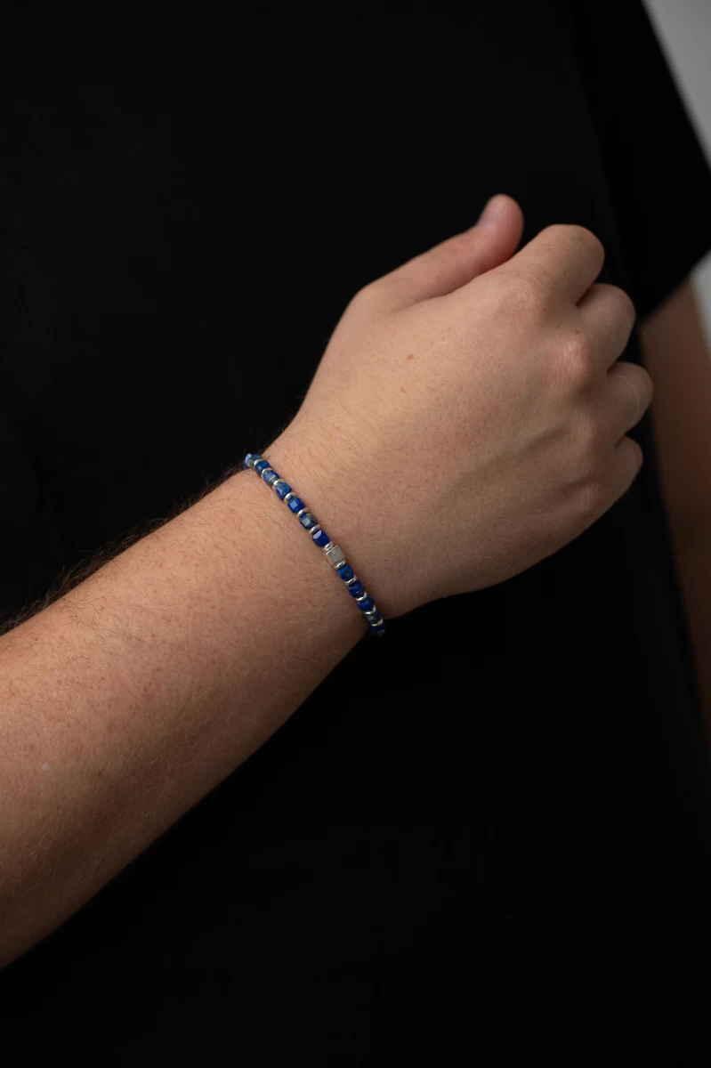 Armband aus 925er Silber mit Lapislazuli und Hämatit Mineralen für Damen