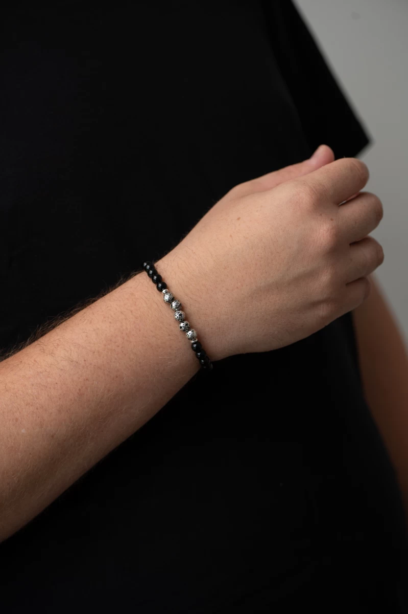 Onyx Lavastein Mineral Silber 925 Armband