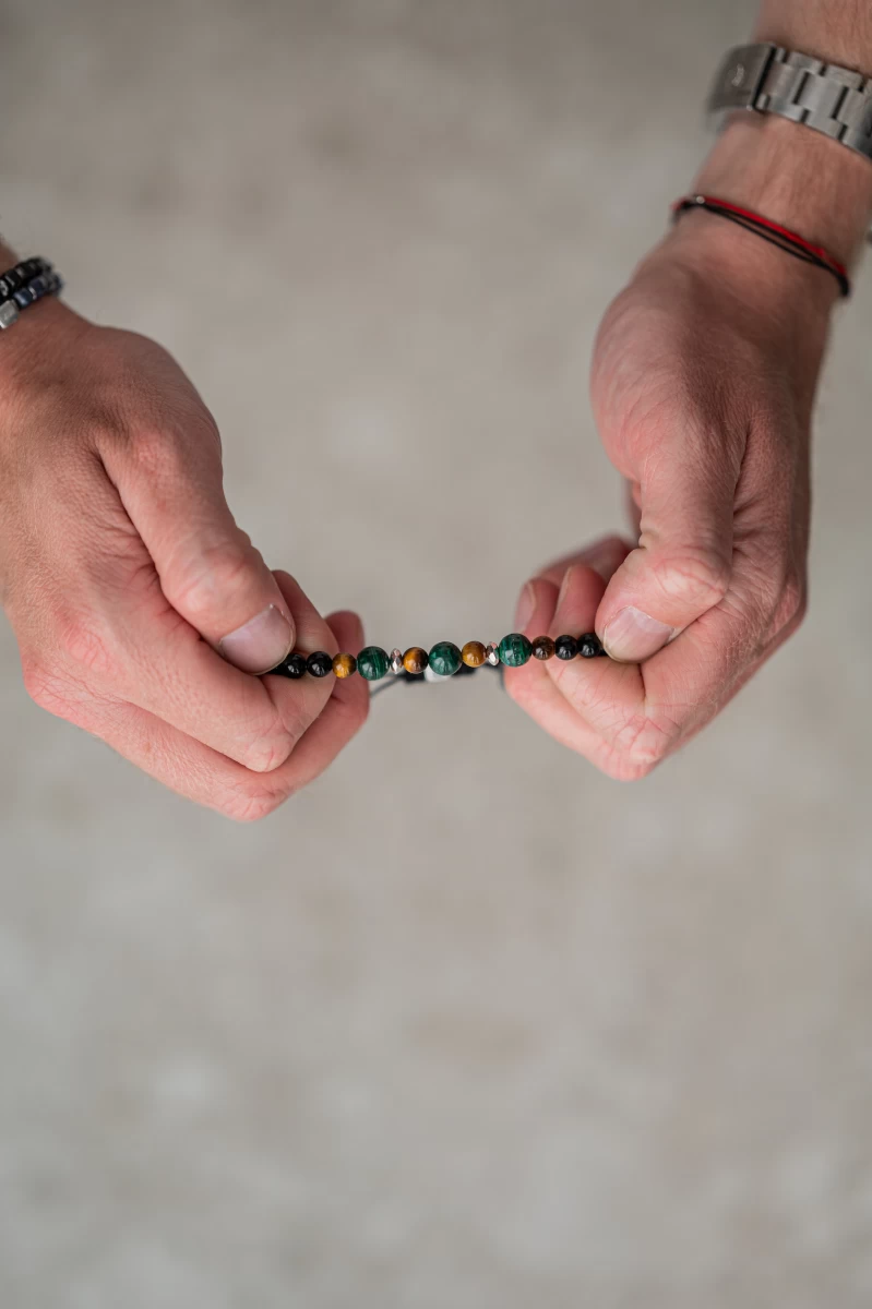 Onyx Tigerauge Malachit Mineral 925 Silber Armband