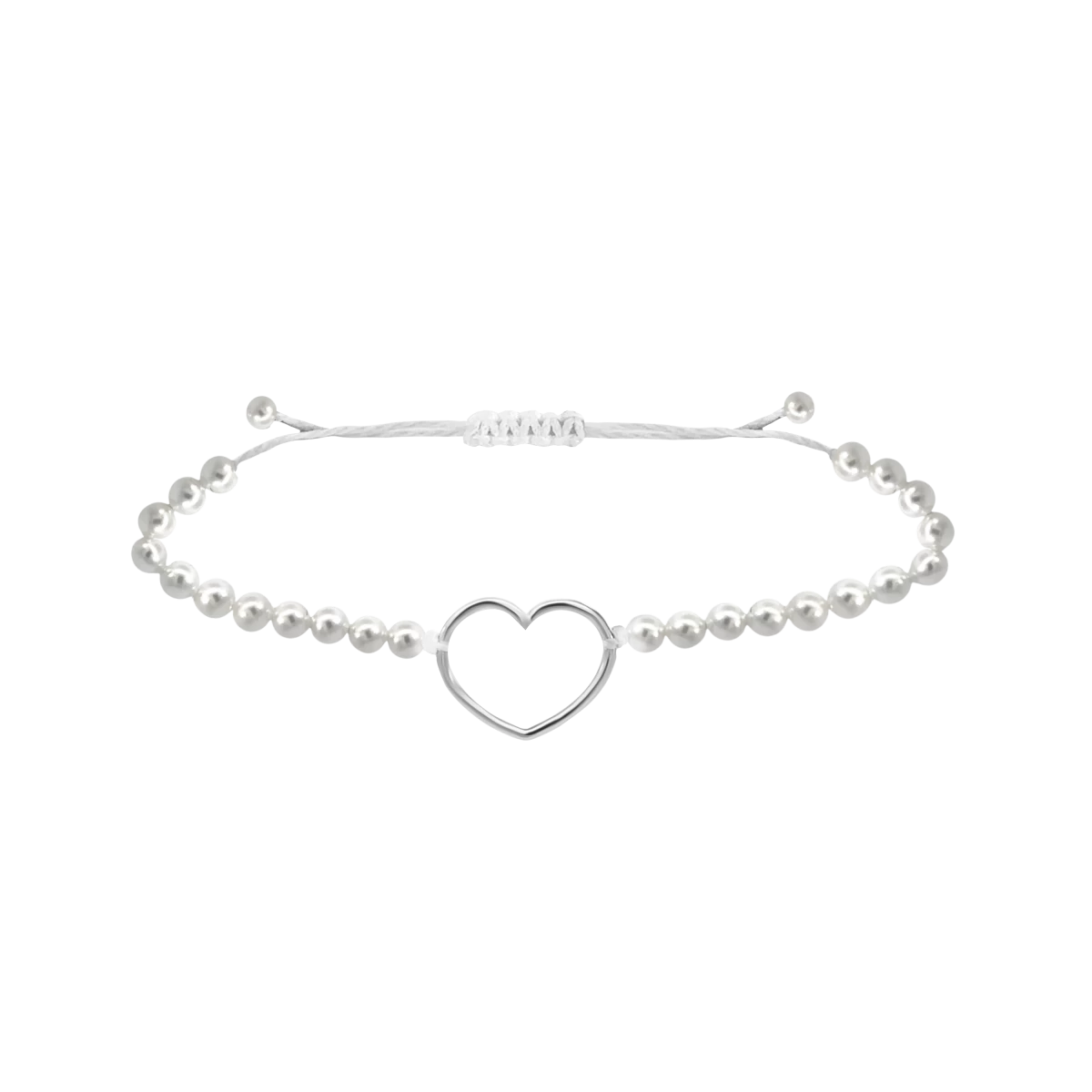 Armband aus Silber 925 mit kleinem Herz Anhänger in Kontur und Perlen