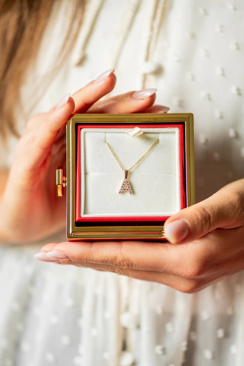 Handgefertigte Zirkonia-Buchstaben-Gold-585-Halskette