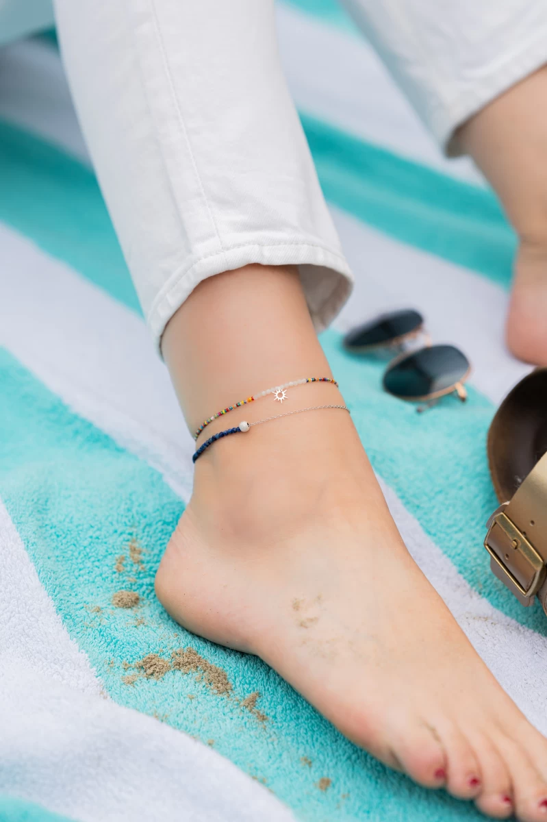 Bunter Saatperlen Sonnenanhänger Silber 925 Fußkettchen