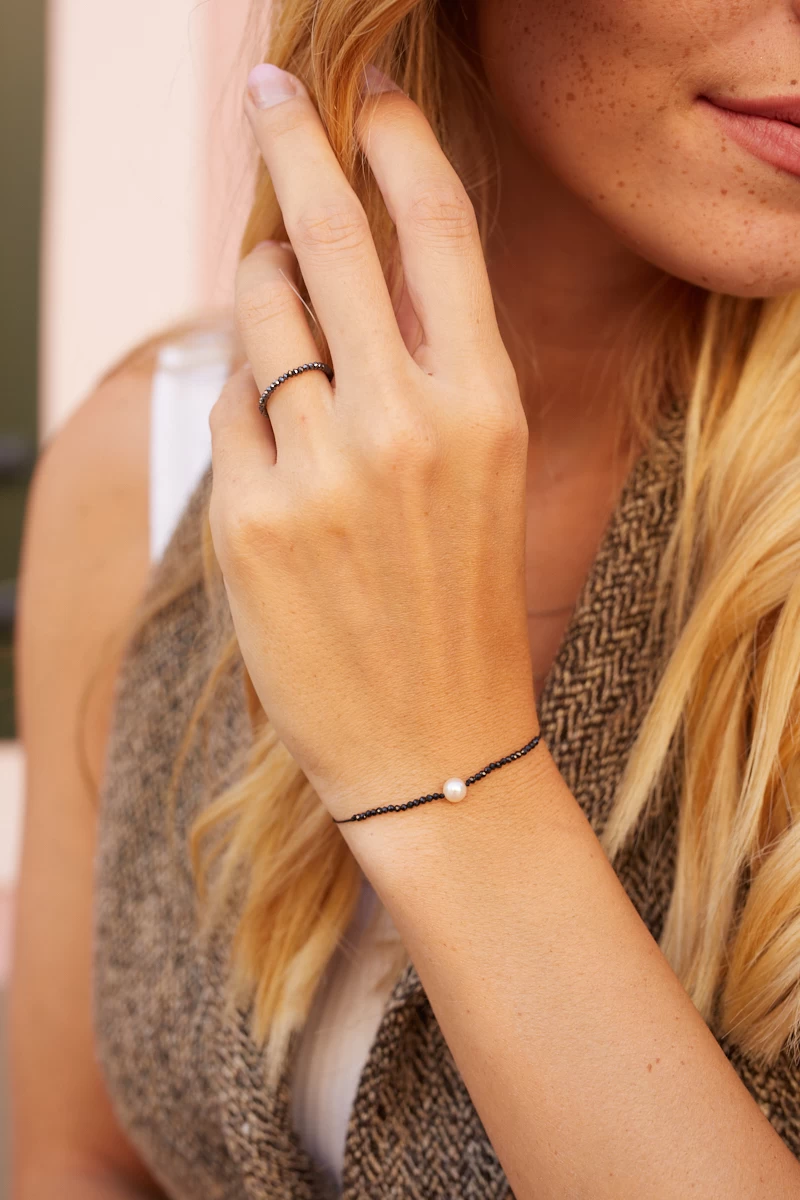 Schwarzer Kristall Silberarmband