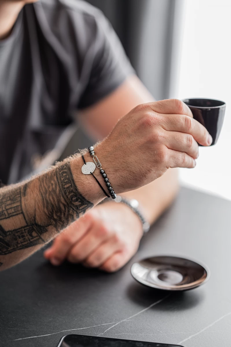 Sicherheitsnadel Hämatit Mineralperlen Silber 925 Armband