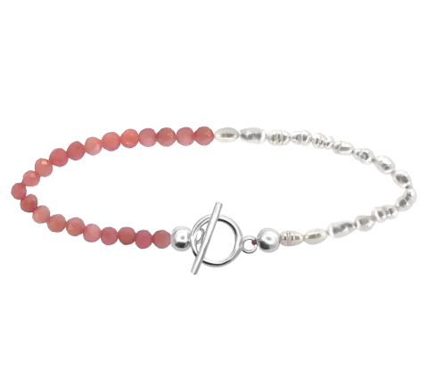 ZILIA Pink Opal Naturperle Silber 925 Fußkette