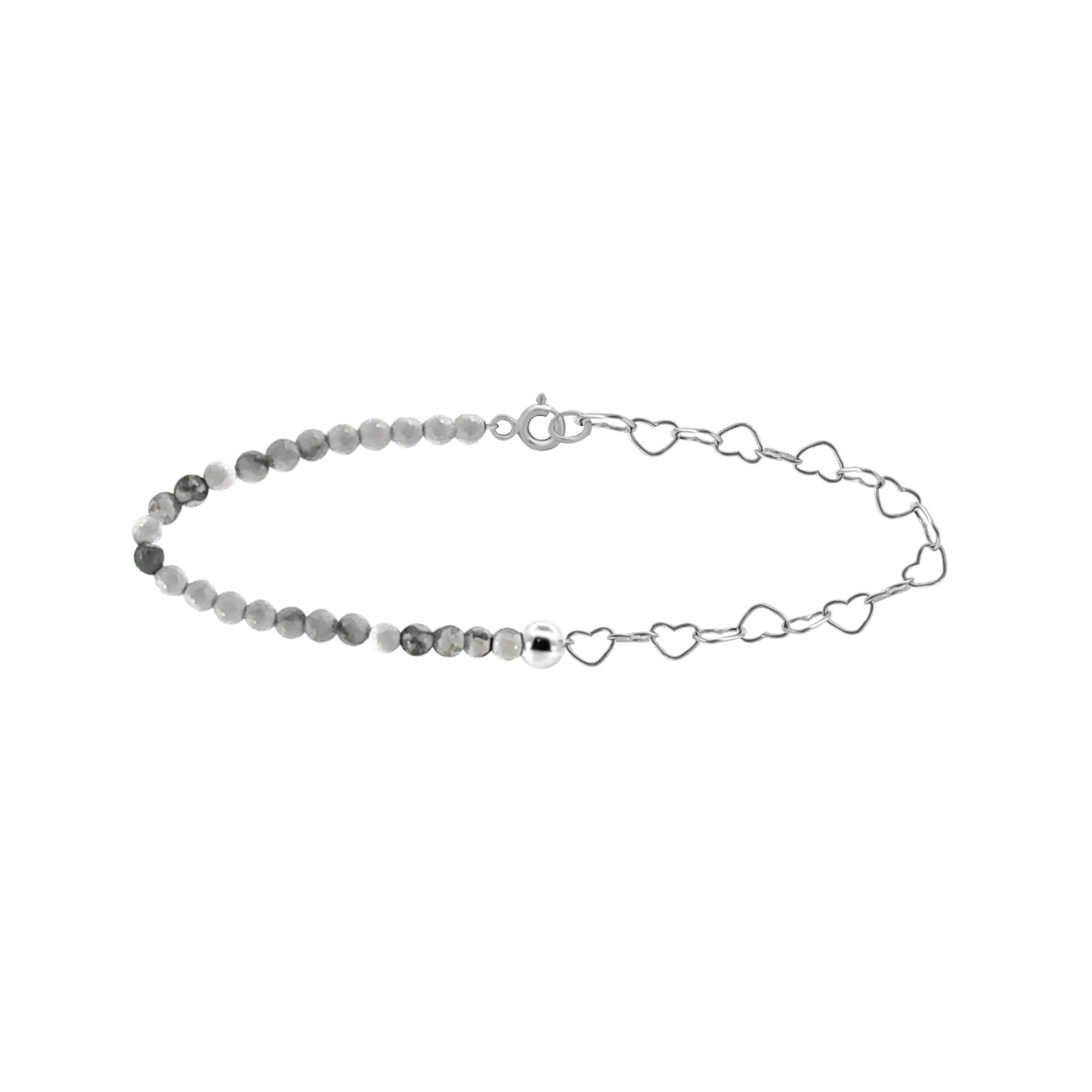 Armband aus Mondstein Mineral mit Herzkette aus Silber 925